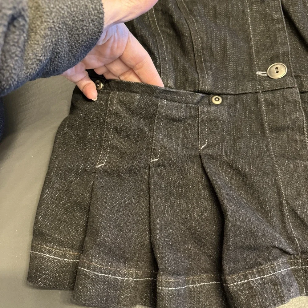 Motto‎ Y2K Denim Blazer Jacket Pleated/Fitted Girly Ruffles VTG  Size Small Blk - Picture 7 of 13